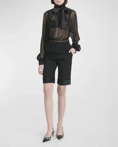 Dolce & Gabbana Satin Neck-Bow Long-Sleeve Chiffon Top | Thumbnail 2 Dolce & Gabbana Satin Neck-Bow Long-Sleeve Chiffon Top | Thumbnail 2