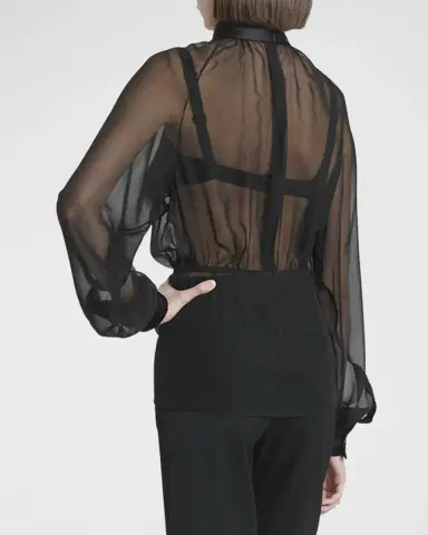Dolce & Gabbana Satin Neck-Bow Long-Sleeve Chiffon Top | Thumbnail 3 Dolce & Gabbana Satin Neck-Bow Long-Sleeve Chiffon Top | Thumbnail 3