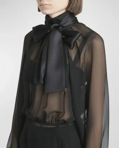 Dolce & Gabbana Satin Neck-Bow Long-Sleeve Chiffon Top | Thumbnail 5 Dolce & Gabbana Satin Neck-Bow Long-Sleeve Chiffon Top | Thumbnail 5