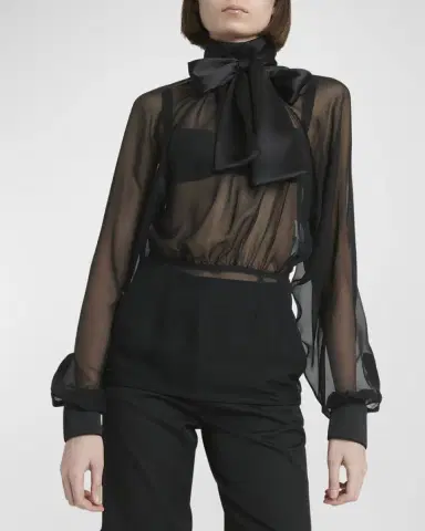 Dolce & Gabbana Satin Neck-Bow Long-Sleeve Chiffon Top | Thumbnail 6 Dolce & Gabbana Satin Neck-Bow Long-Sleeve Chiffon Top | Thumbnail 6