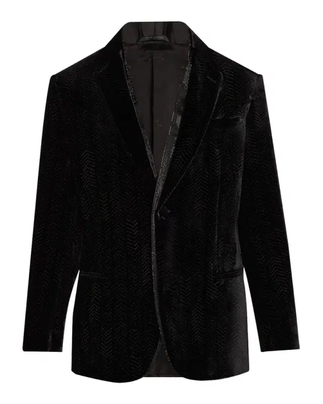 Men 's Velvet Fishbone-Print Dinner Jacket