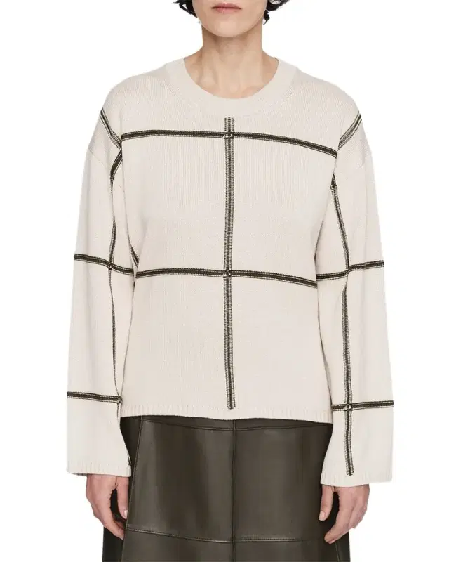 Crewneck Grid Intarsia Sweater