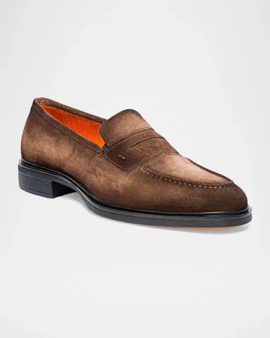 Santoni Men's Easy Suede Penny Loafers | Thumbnail 2 Santoni Men's Easy Suede Penny Loafers | Thumbnail 2