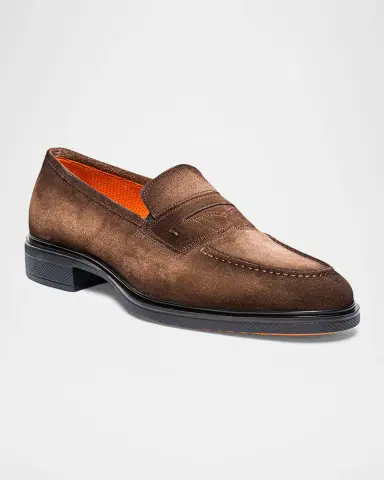 Santoni Men's Easy Suede Penny Loafers | Thumbnail 3 Santoni Men's Easy Suede Penny Loafers | Thumbnail 3