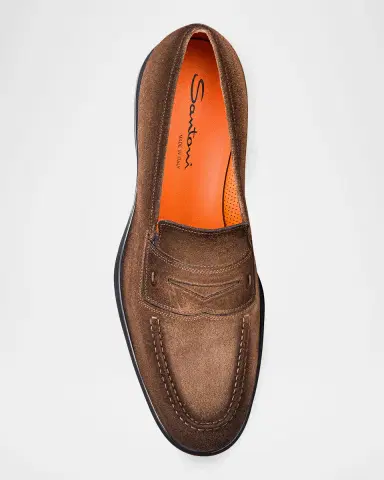 Santoni Men's Easy Suede Penny Loafers | Thumbnail 5 Santoni Men's Easy Suede Penny Loafers | Thumbnail 5