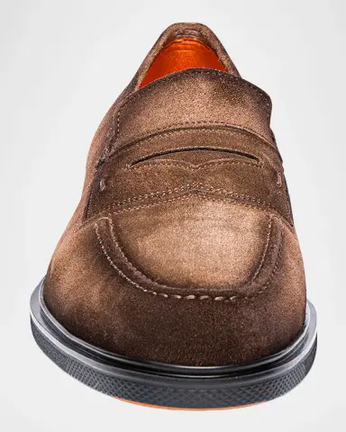 Santoni Men's Easy Suede Penny Loafers | Thumbnail 6 Santoni Men's Easy Suede Penny Loafers | Thumbnail 6