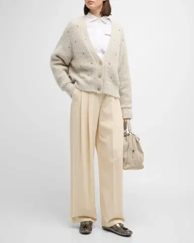 Brunello Cucinelli High-Rise Pleated Cotton-Twill Straight-Leg Trousers | Thumbnail 2