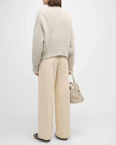 Brunello Cucinelli High-Rise Pleated Cotton-Twill Straight-Leg Trousers | Thumbnail 3