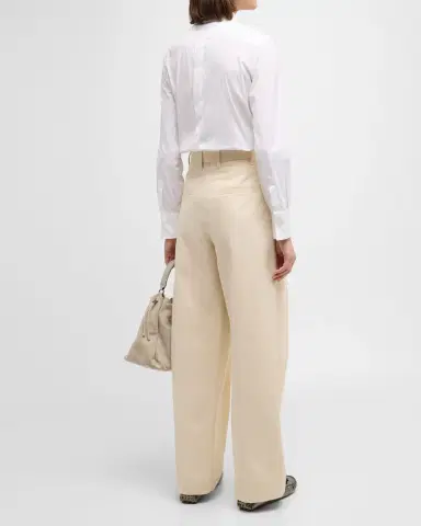 Brunello Cucinelli High-Rise Pleated Cotton-Twill Straight-Leg Trousers | Thumbnail 6