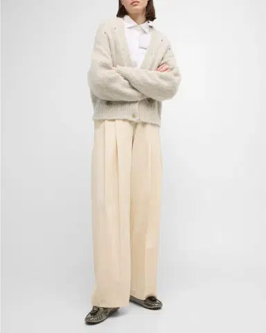 Brunello Cucinelli High-Rise Pleated Cotton-Twill Straight-Leg Trousers | Thumbnail 7