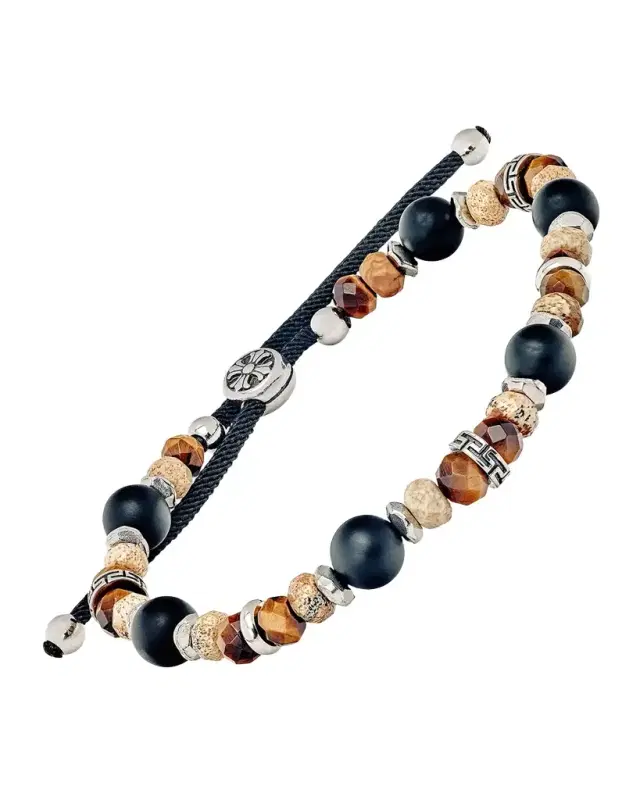 Men's Stainless Steel and Semi-Precious Beaded Bracelet