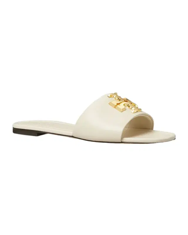 Eleanor Leather Medallion Flat Slide Sandals