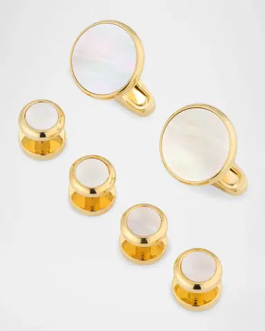 Link Up Men 's Classic Round Mother-Of-Pearl Cufflink Stud Set | Thumbnail 3