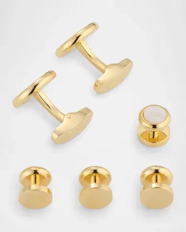 Link Up Men 's Classic Round Mother-Of-Pearl Cufflink Stud Set | Thumbnail 4