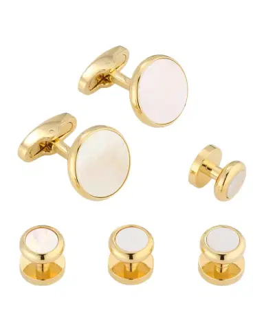 Link Up Men 's Classic Round Mother-Of-Pearl Cufflink Stud Set | Thumbnail 1