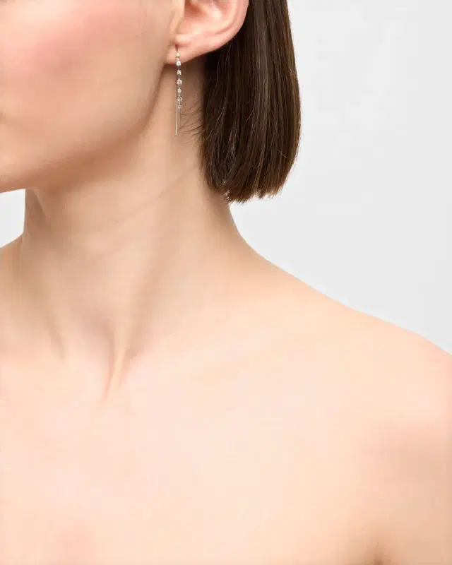 14K Gold Solo Mini Narrow Upside Down Hoop Earrings with Diamonds, 41mm
