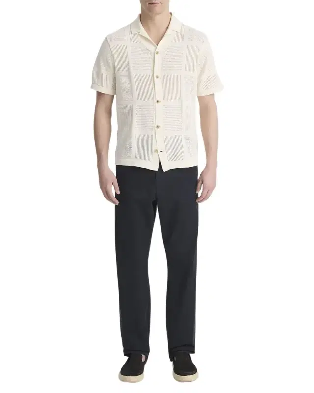 Vince Men 's Patchwork Pointelle Camp Shirt