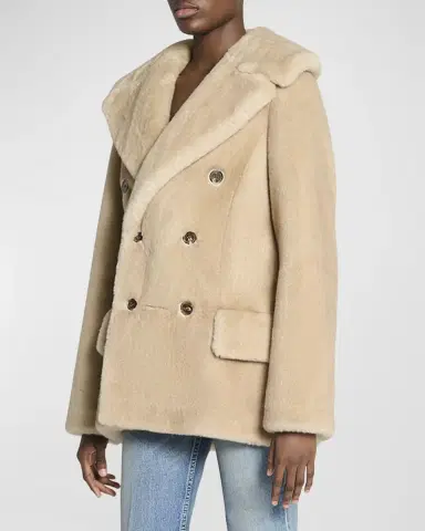 Saint Laurent Manteau Double-Breasted Faux Fur Jacket | Thumbnail 2