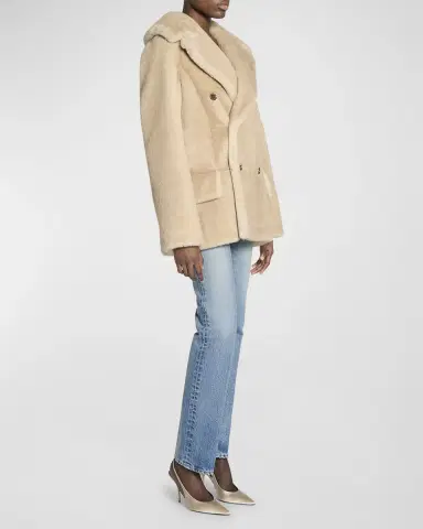 Saint Laurent Manteau Double-Breasted Faux Fur Jacket | Thumbnail 3