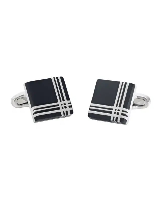 Men 's Square Enamel Plaid Cufflinks
