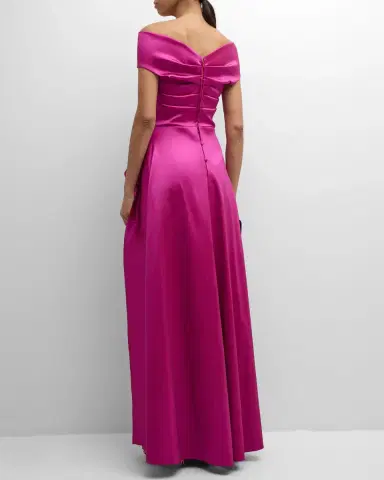Rickie Freeman for Teri Jon Pleated Off-Shoulder Peplum Gown | Thumbnail 3