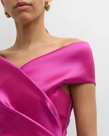 Rickie Freeman for Teri Jon Pleated Off-Shoulder Peplum Gown | Thumbnail 4