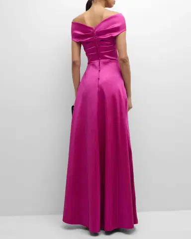 Rickie Freeman for Teri Jon Pleated Off-Shoulder Peplum Gown | Thumbnail 5