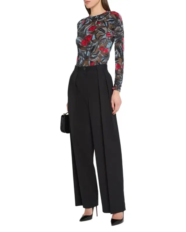 Tulle Jersey Floral Print Bodysuit