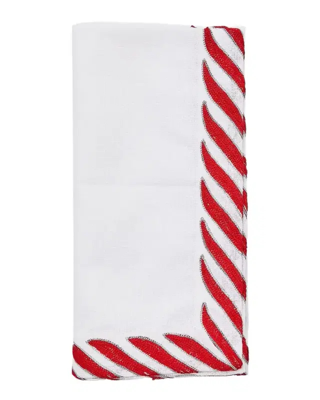 MacKenzie-Childs Peppermint White Embroidered Napkin