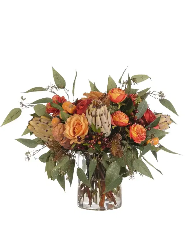 NDI Roses & Proteas 22" Faux Floral Arrangement in a Glass Cylinder