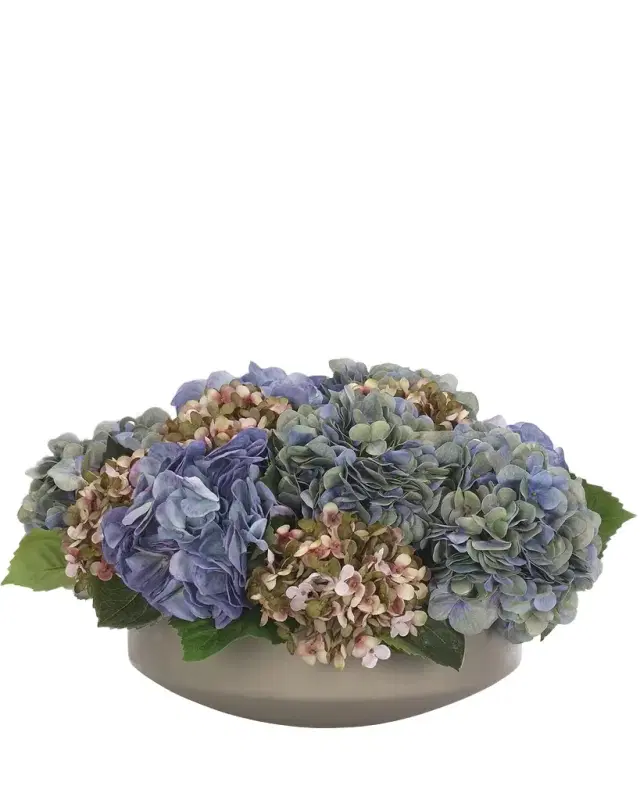 NDI Hydrangeas 19" Faux Floral Arrangement in a Concrete Bowl