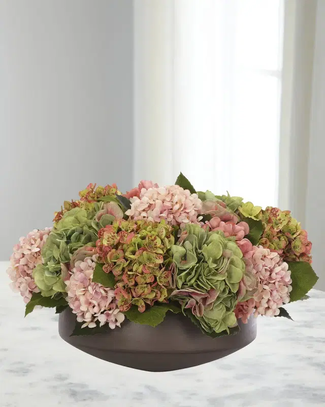 NDI Hydrangeas 19" Faux Floral Arrangement in a Concrete Bowl