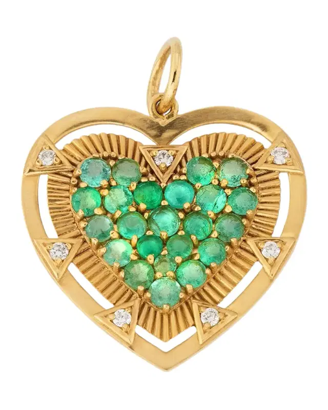 14k Yellow Gold Emerald Heart Charm