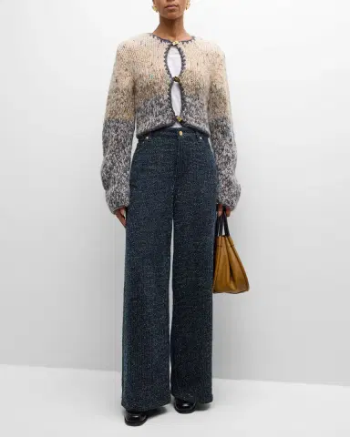 Ganni Chunky Marled Hand-Knit Cropped Cardigan | Thumbnail 2