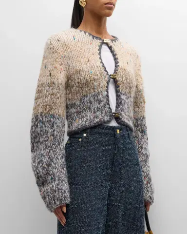 Ganni Chunky Marled Hand-Knit Cropped Cardigan | Thumbnail 4