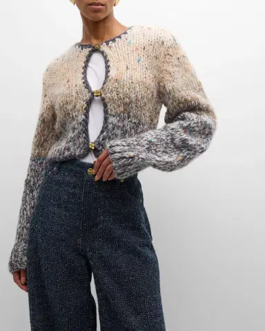 Ganni Chunky Marled Hand-Knit Cropped Cardigan | Thumbnail 7
