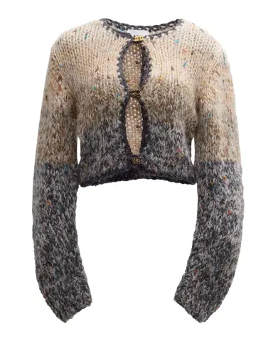 Ganni Chunky Marled Hand-Knit Cropped Cardigan | Thumbnail 1