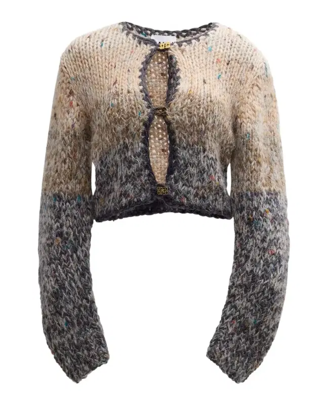 Chunky Marled Hand-Knit Cropped Cardigan
