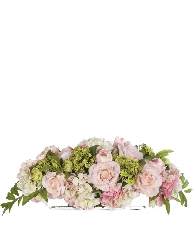 NDI Roses & Ranunculus 30" Faux Floral Arrangement in a Glass Rectangle