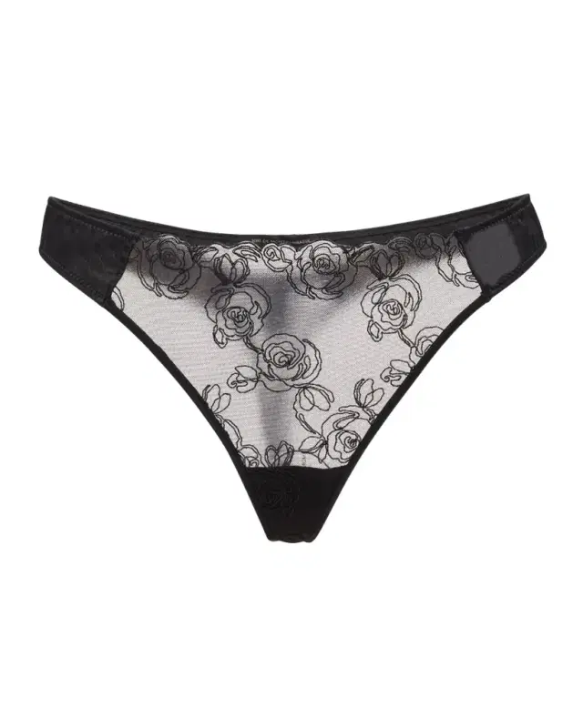 La Rose Floral-Embroidered Tulle Thong