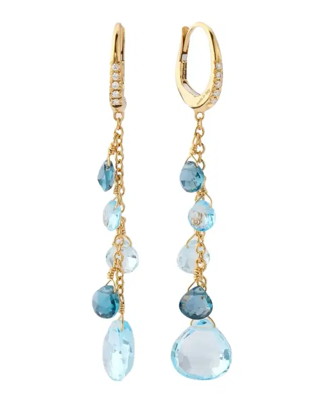 18K Yellow Gold Single-Strand Topaz Earrings with Diamond Accent