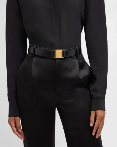 Saint Laurent Cassandre Leather Skinny Belt | Thumbnail 2