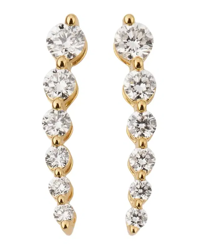 Sparkle 18K Yellow Gold Baguette and Round Diamond Earring Climbers