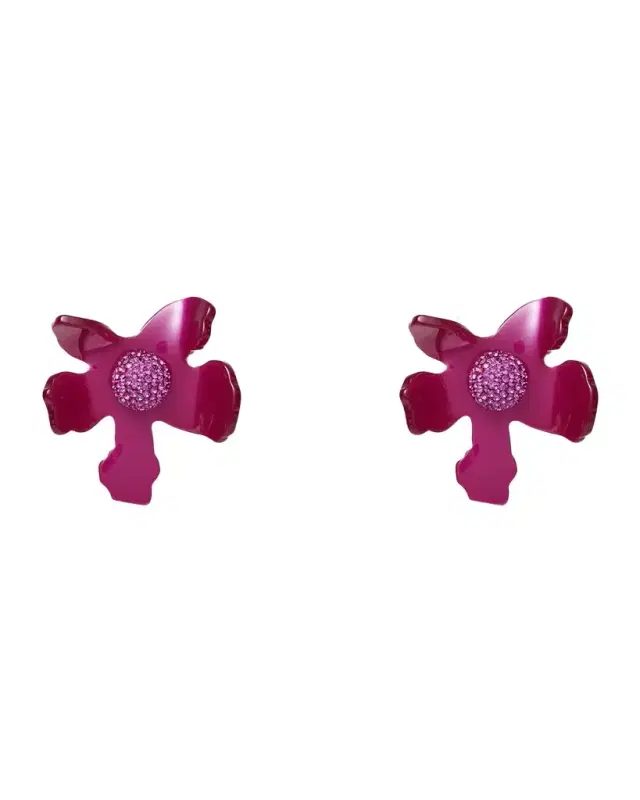 Crystal Lily Button Earrings, Raspberry