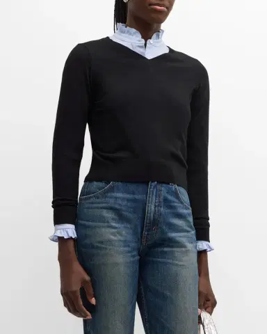 Nili Lotan Janah V-Neck Crop Wool Sweater | Thumbnail 4