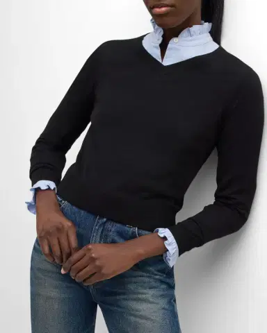 Nili Lotan Janah V-Neck Crop Wool Sweater | Thumbnail 7