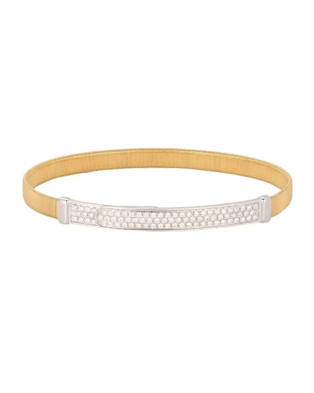 18K Yellow Gold Coil and Pavé Diamond Thin Bangle Bracelet