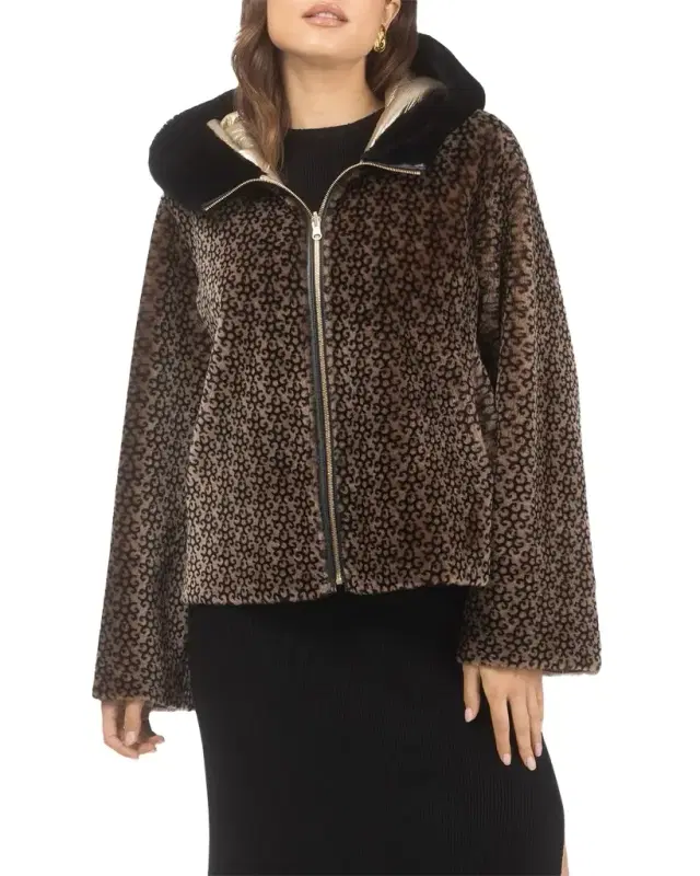 Reversible Lamb Shearling Hooded Zip Jacket