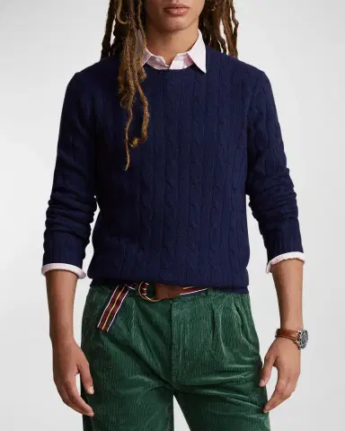 Polo Ralph Lauren Men's The Iconic Cable-Knit Cashmere Sweater | Thumbnail 2 Polo Ralph Lauren Men's The Iconic Cable-Knit Cashmere Sweater | Thumbnail 2
