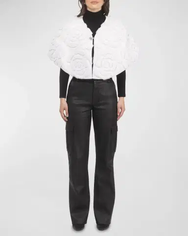 Gorski Select Shearling Lamb Floral Embroidered Suede Reversible Stole | Thumbnail 2